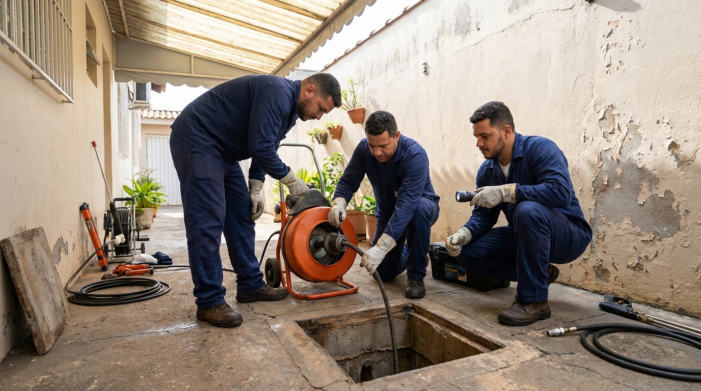 Desentupimento de esgoto com hidrojateamento em Campinas‑SP
