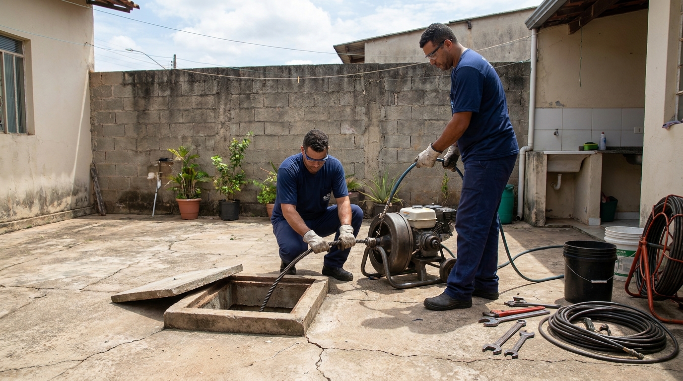 Desentupimento de esgoto residencial em Campinas‑SP