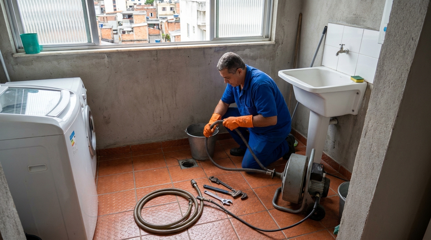 Desentupimento de ralo com equipamento em Campinas‑SP