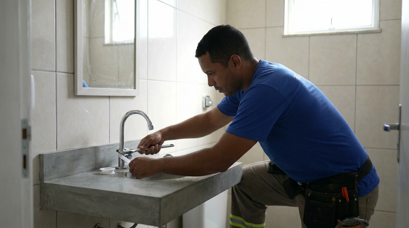 Encanador instalando torneira em Campinas‑SP